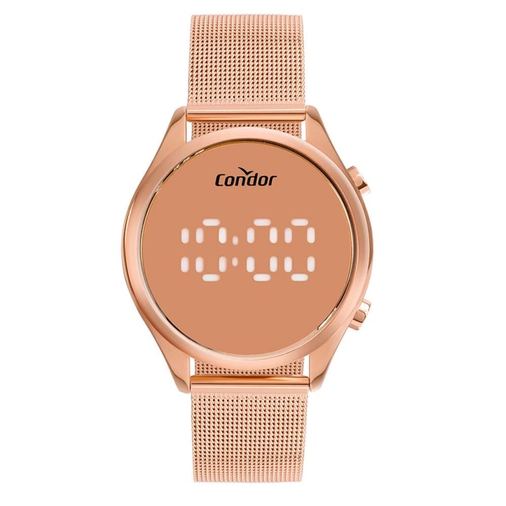Relógio Condor Feminino Ref: Comd26aad/4j Led Espelhado Mesh Rosé