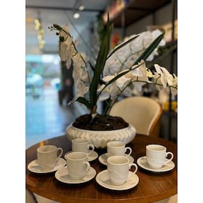 Conjunto 6 xicaras e pires para café em porcelana branca