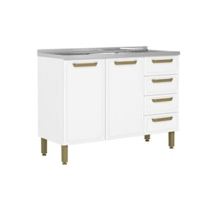 Balcão de Cozinha c/ Pia Bella c/ 2 Portas e 4 Gavetas 120cm Branco - Bertolini