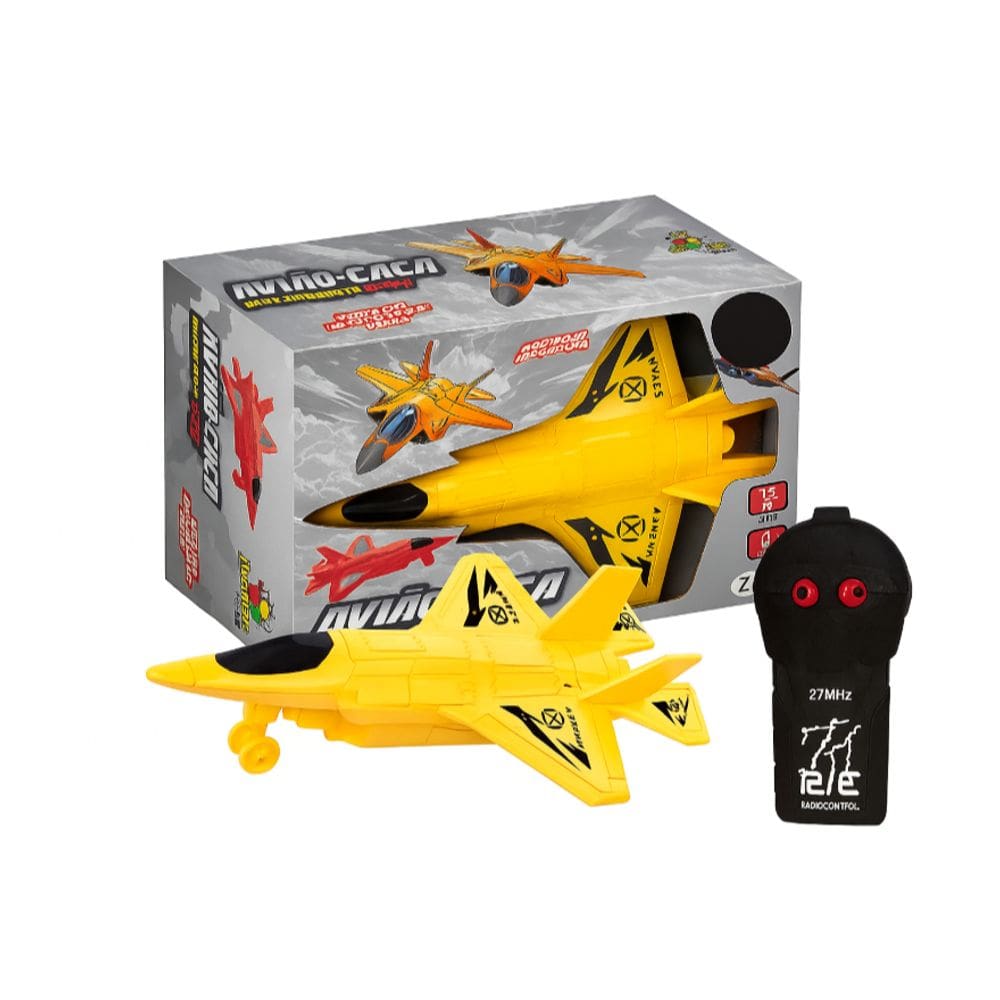 Avião de Brinquedo Estilo Caça com Controle Remoto 2 Funções Cor Amarela