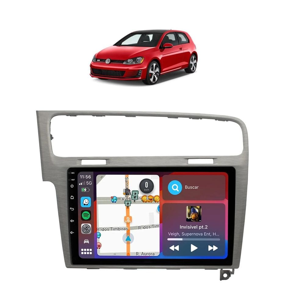 Kit Multimídia Golf 2014 / 2020 Mold Aço Escovado Android 9 Pol 2/32Gb Carplay - Vision 8990X