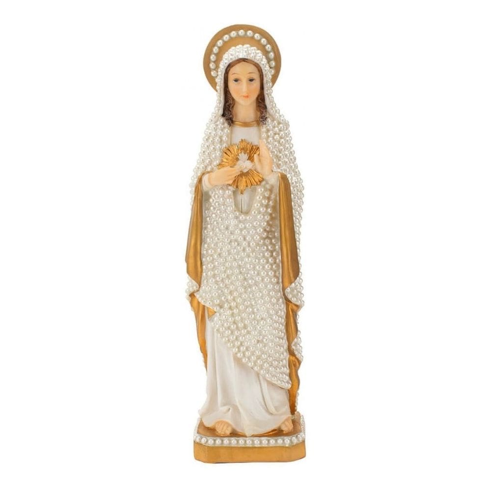 Imagem Enfeite Resina Sagrado Coração De Maria Pérolas - 30.5cm