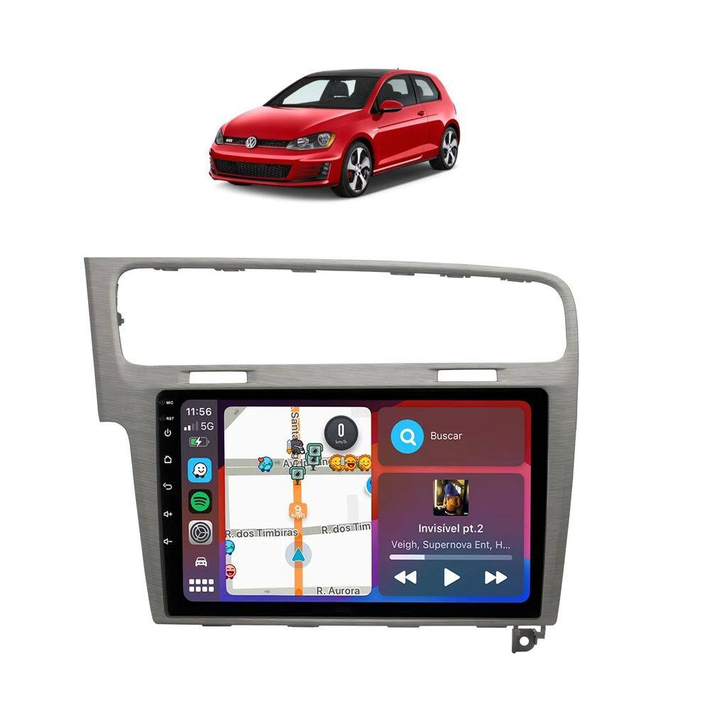 Kit Multimídia Golf 2014 / 2020 Mold Aço Escovado 9 Pol Android Carplay Gps 2/32GB - 915BR ROADSTAR