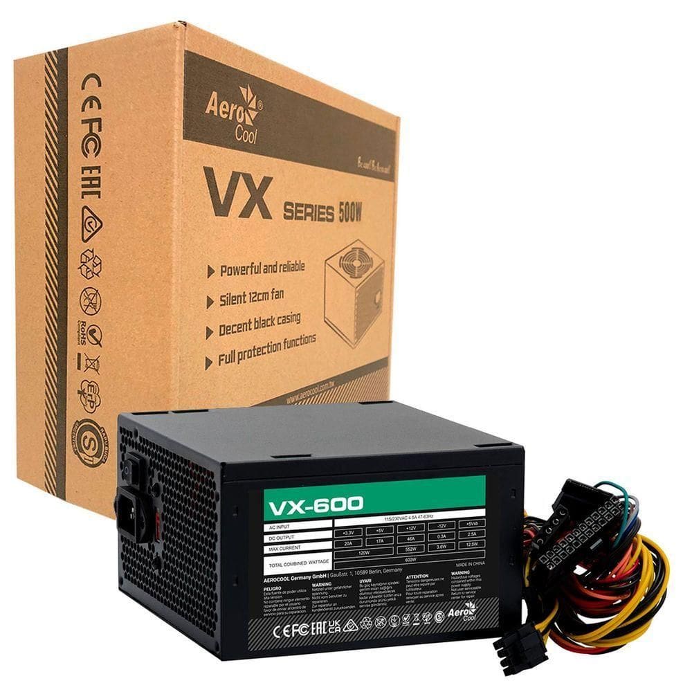Fonte 600w Aerocool Vx-600, Atx, Bivolt Chaveada