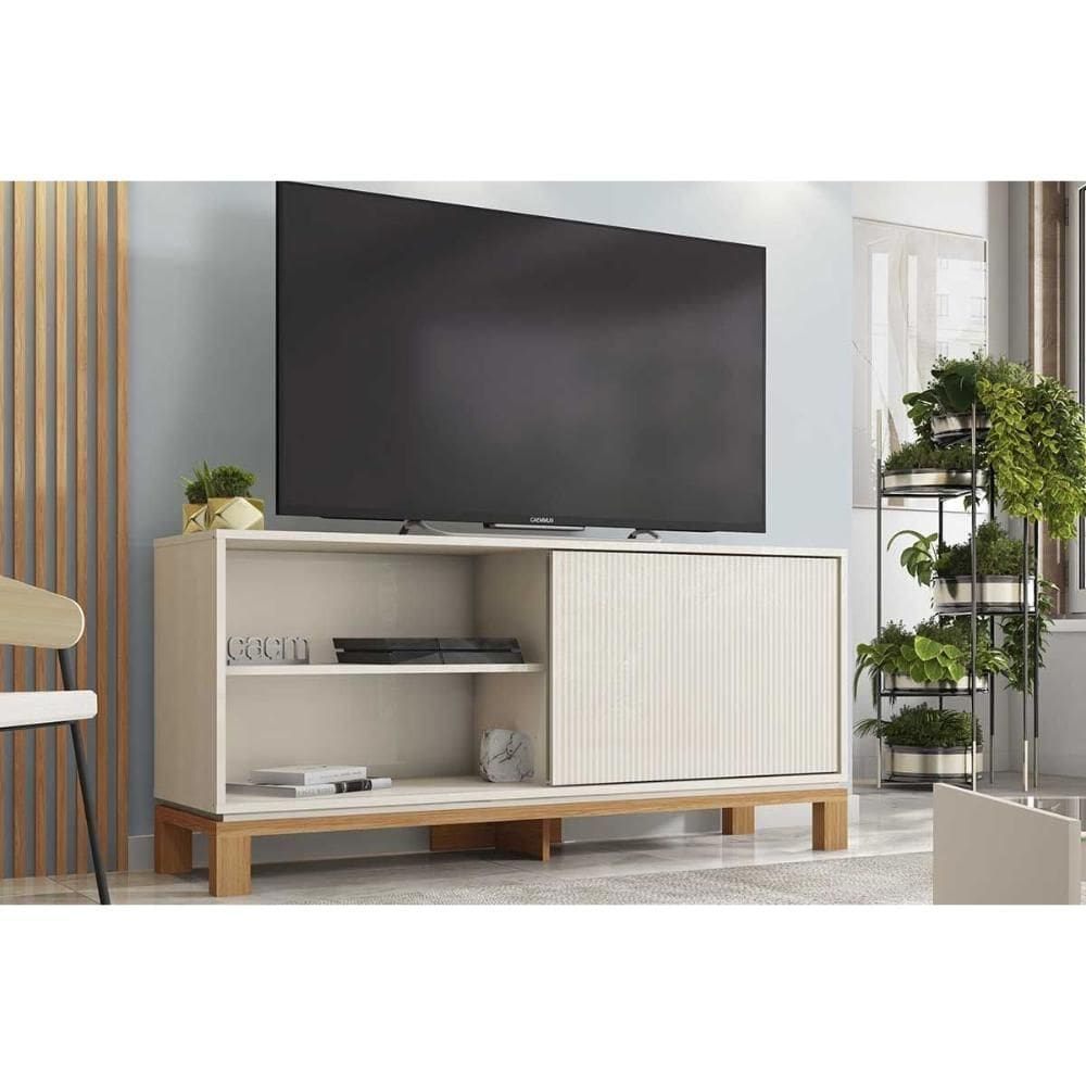 Rack Bancada p/ TV até 45 Pol Mondrian 1.36 c/ 1 Porta e 2 Nichos 136cm Off White Mr/Freijo - Caemmun