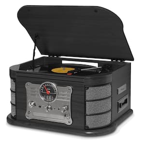 Vitrola Raveo Spazio Ebony Toca discos, Vinil, Rádio FM, CD, USB, SD Card, K7, Bluetooth Preto