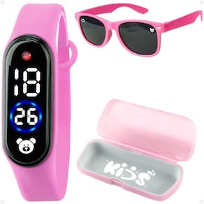 Relogio Digital Infantil Led + Oculos Protecao Uv + Case