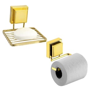Kit Banheiro Suporte Porta Papel Higiênico Saboneteira Ventosa Dourado - Future
