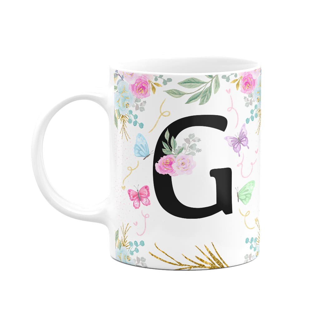 Caneca Floral - Inicial do nome letra G - 325ml