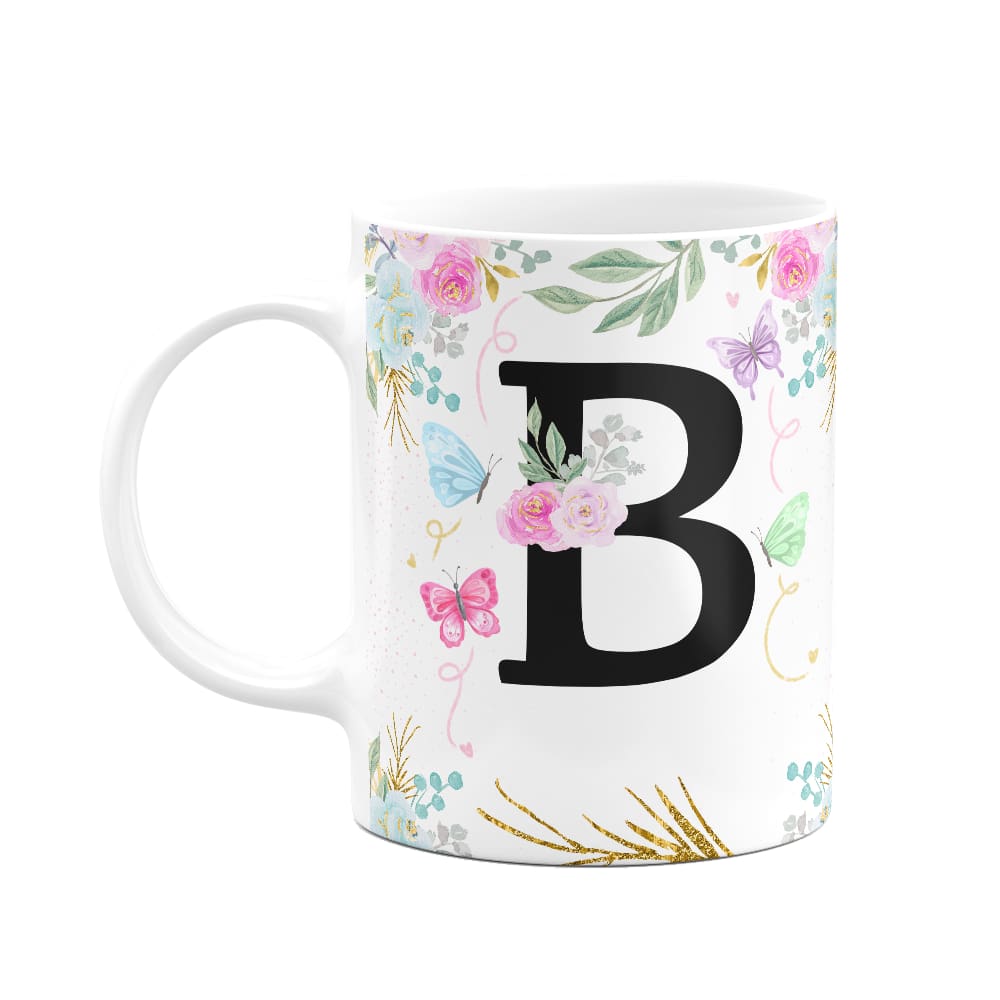 Caneca Floral - Inicial do nome letra B - 325ml