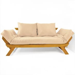 Sofá Japão Futon Sarja Impermeável Bege Madeira Cor Mel
