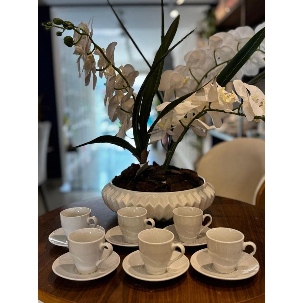 Conjunto 6 xicaras e pires para café em porcelana branca 80ml
