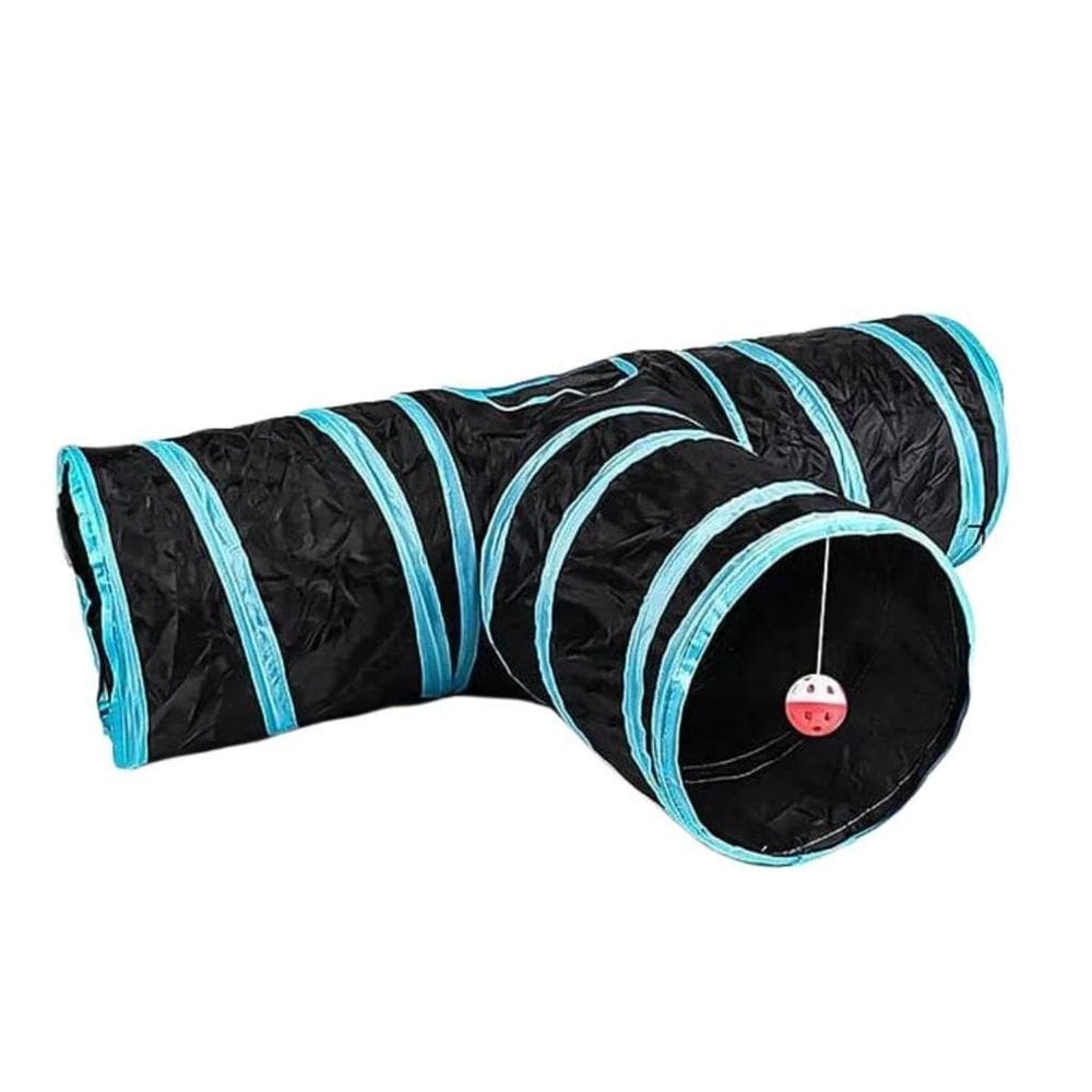 Brinquedo Túnel Dobrável Para Gatos 3 Saídas Cor Preto Azul