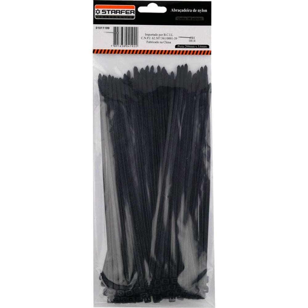 Abraçadeira Nylon Preta 300 X 4,8 Starfer Com 100 Un