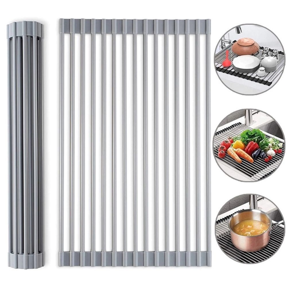 Escorredor de Pia Dobravel Portátil Aço Inox 47x35 XG