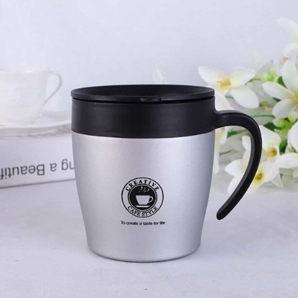 Caneca Termica Aço Inox 350 ML Com Tampa E Colher Cor:Prata