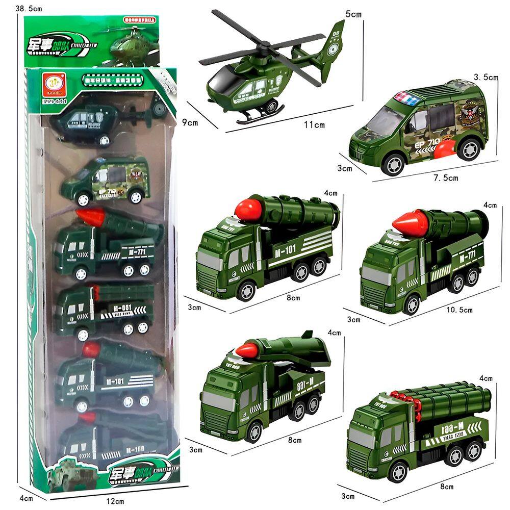 Carrinhos Brinquedo Conjunto 6 Un Miniaturas Helicóptero Cor:Verde Escuro