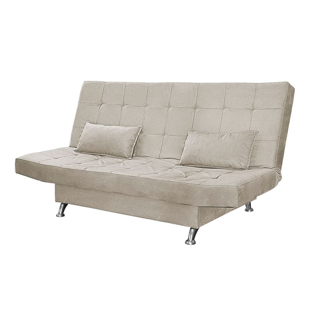 Sofá Cama Casal Com Almofadas 3 Lugares Rivera Suede Bege