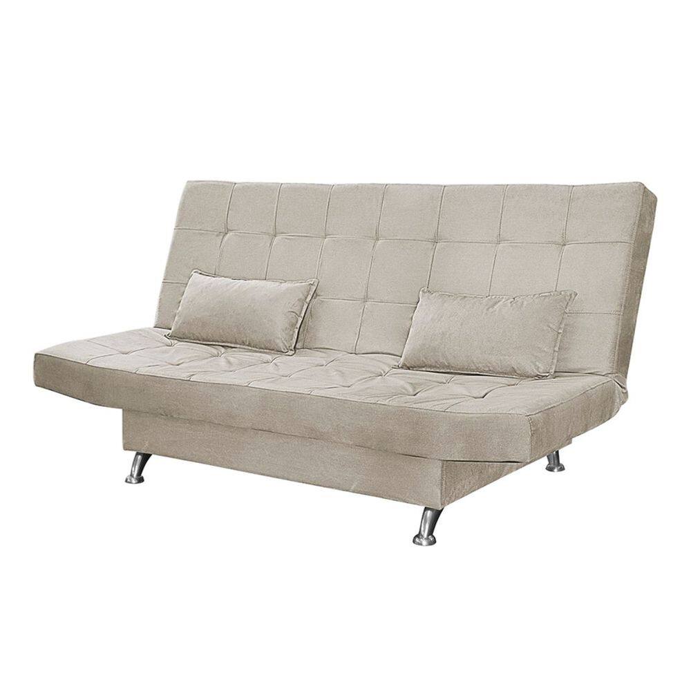 Sofá Cama Casal Com Almofadas 3 Lugares Bettina Suede Bege