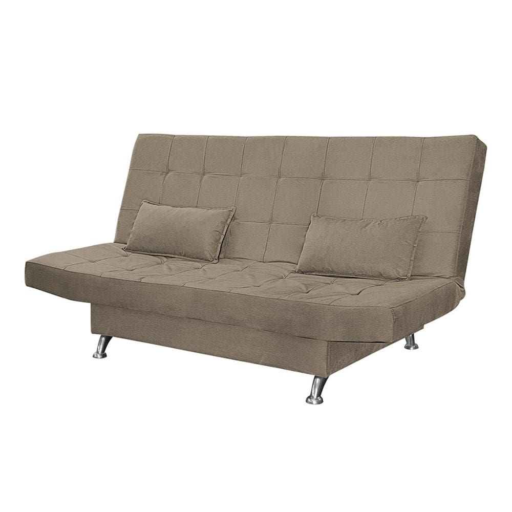 Sofá Cama Casal Com Almofadas Bettina Suede Cappuccino