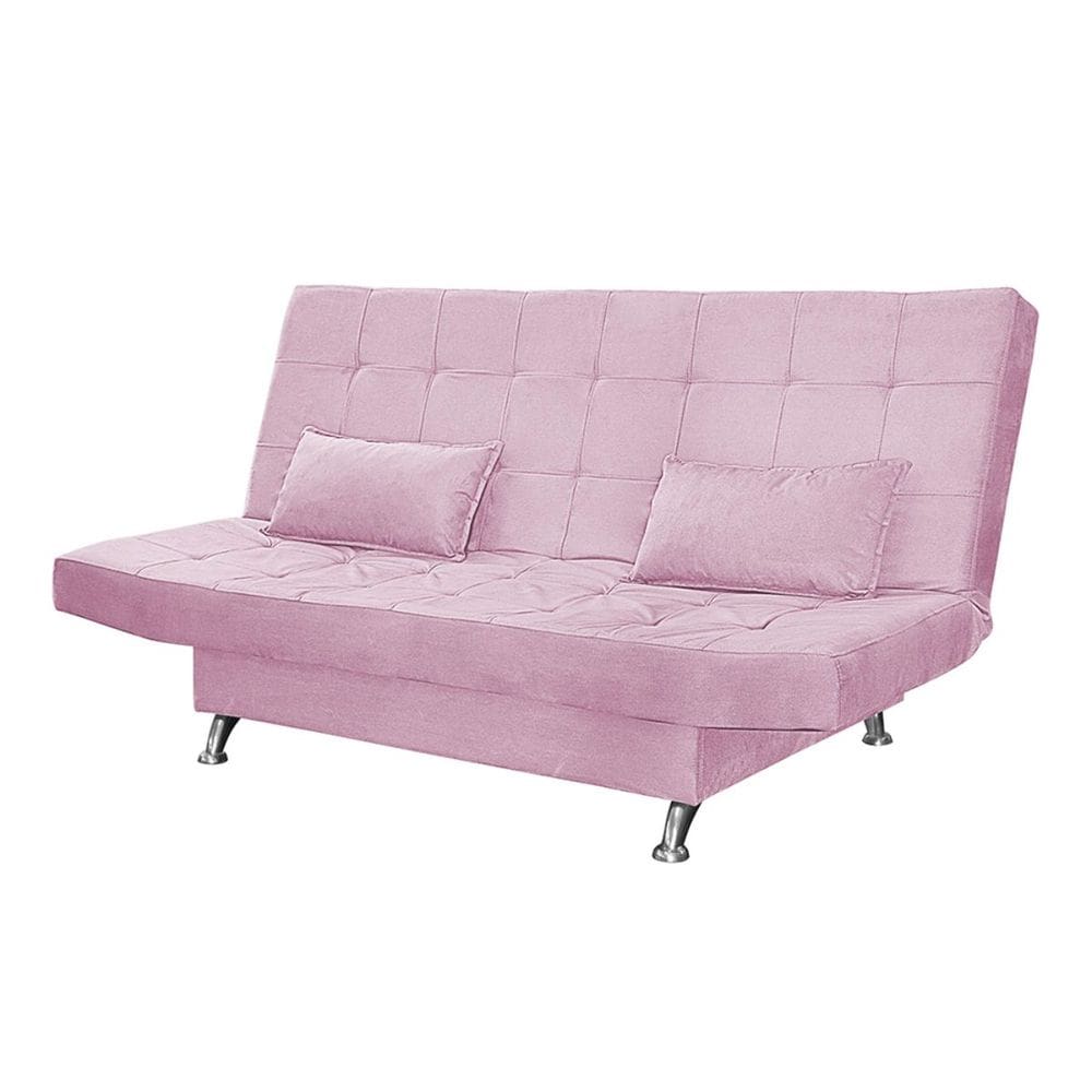 Sofá Cama Casal Com Almofadas 3 Lugares Bettina Suede Rosê