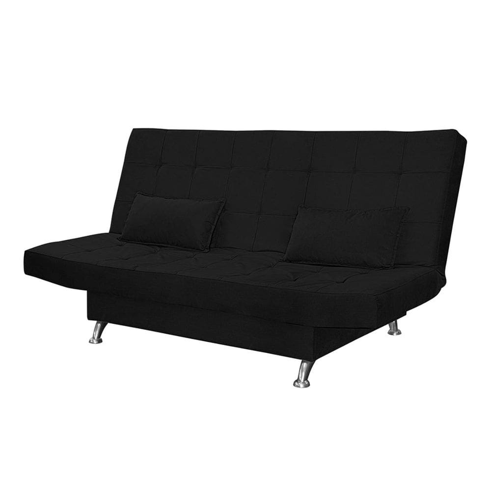 Sofá Cama Casal 3 Lugares Com Almofadas Bettina Suede Preto
