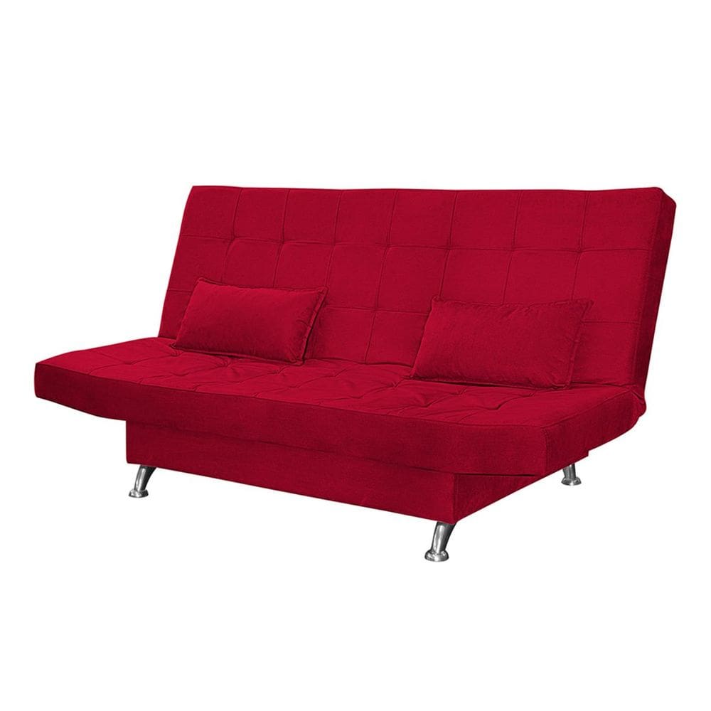 Sofá Cama Casal Com Almofadas Bettina Suede Vermelho