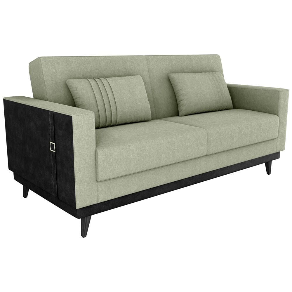 Sofa Cama 2 Lugares 203 cm Boucle Oliva Corino Preto Milani Store