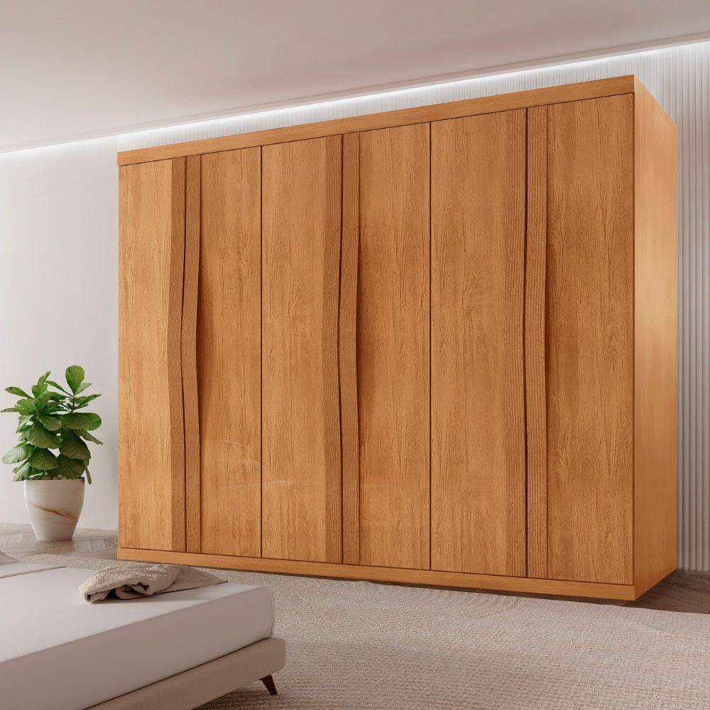 Guarda Roupa Casal Rommeo mdf 6pts 6gvts Moderna Mobília Naturalle