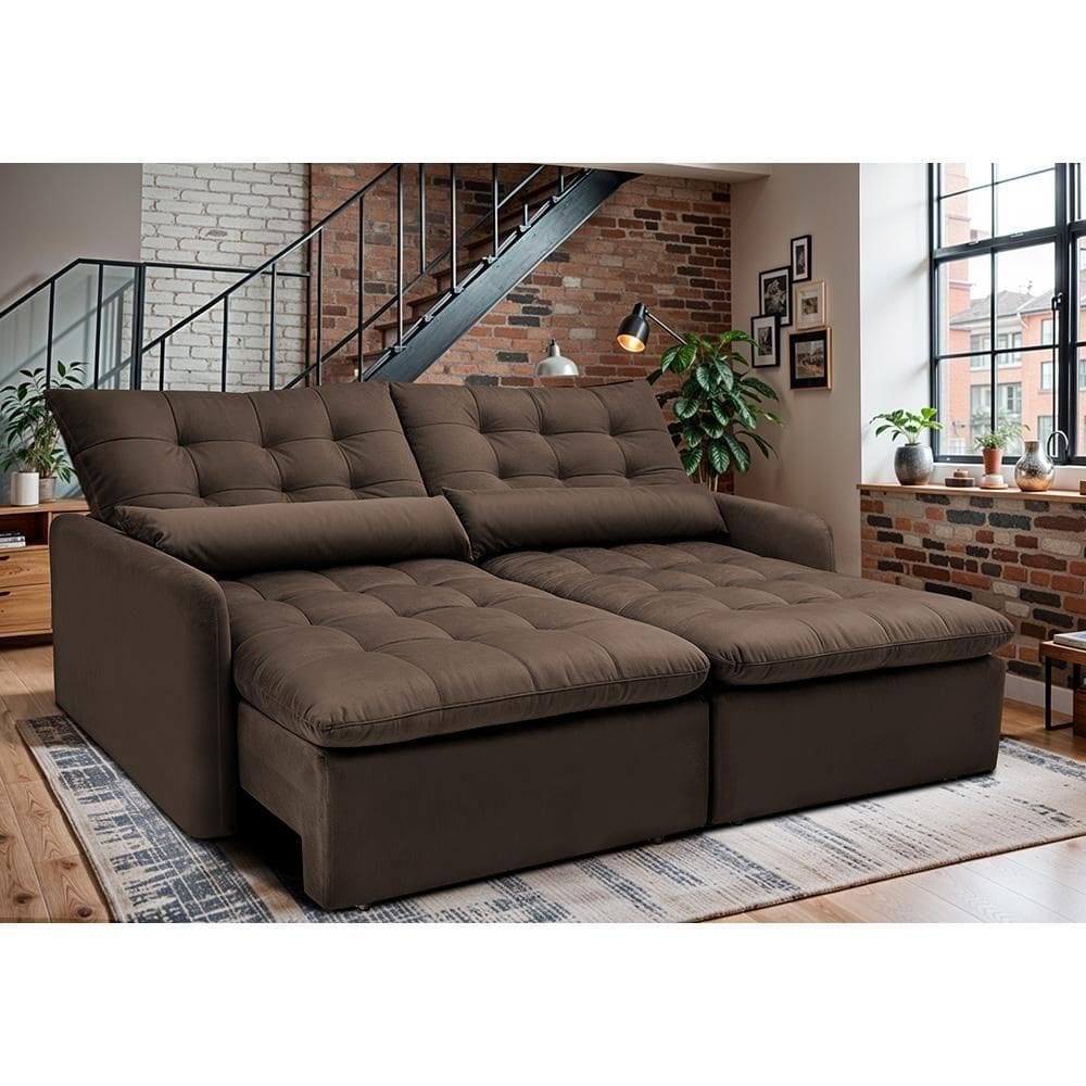 Sofá Sem Caixa Retrátil 2,00m Softgel Celeste Velusoft Café Cama Inbox
