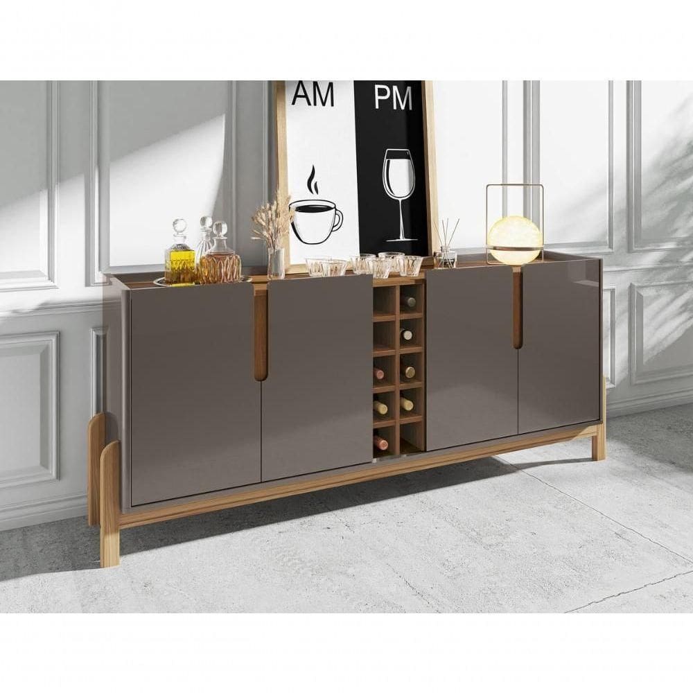 Buffet 4 Portas C/ Prateleiras Lizz 1,90 Cinza Perola/cedro