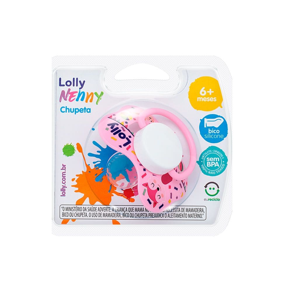 Chupeta Lolly Nenny Rosa 2 Bico de Silicone +6 Meses