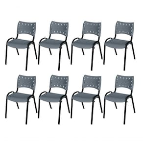 Cadeira Iso Base Preto Igreja, Escola, Escritório - Cinza Kit 8 Peças