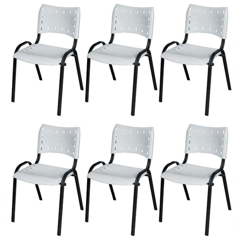 Cadeira Iso Base Preto Igreja, Escola, Escritório - Branco Kit 6 Peças