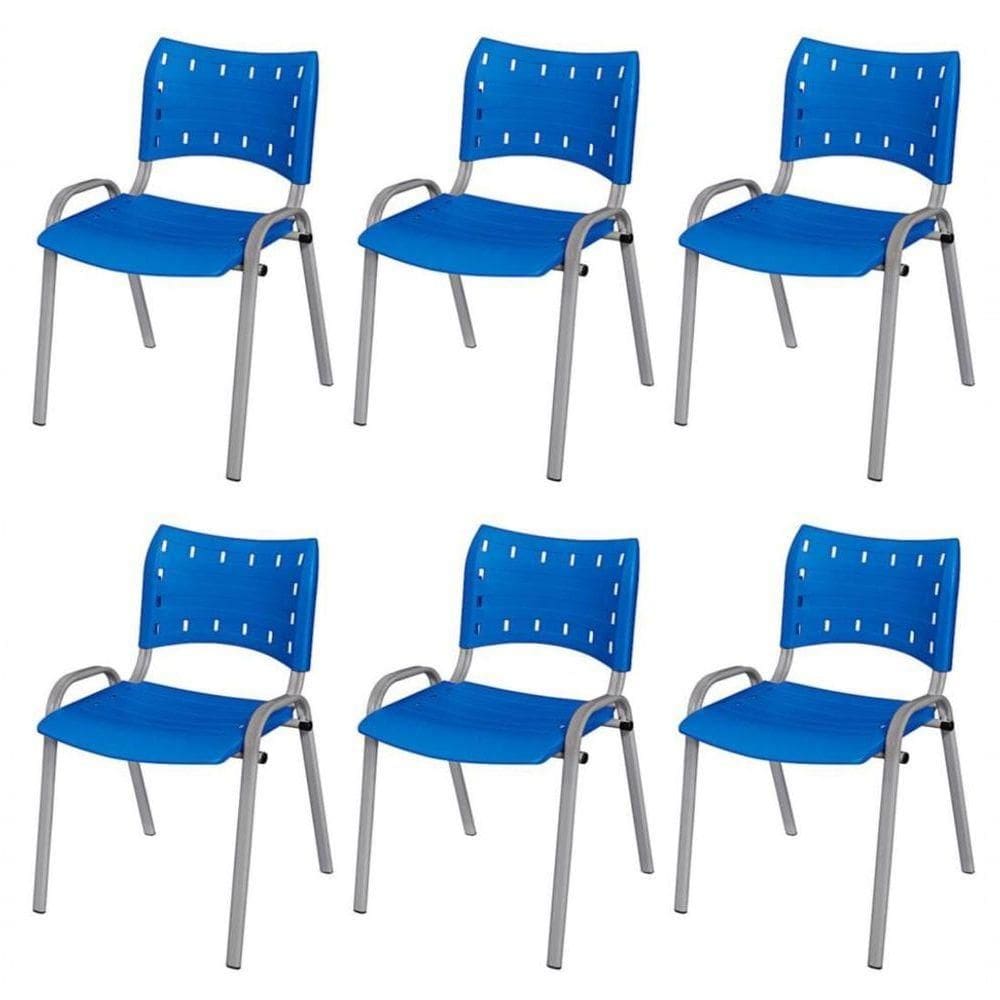 Cadeira Iso Base Cinza, Igreja, Escola, Escritório - Azul Kit 6 Peças