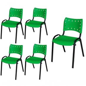 Cadeira Iso Base Preto Igreja, Escola, Escritório - Verde - Kit 5 Peças