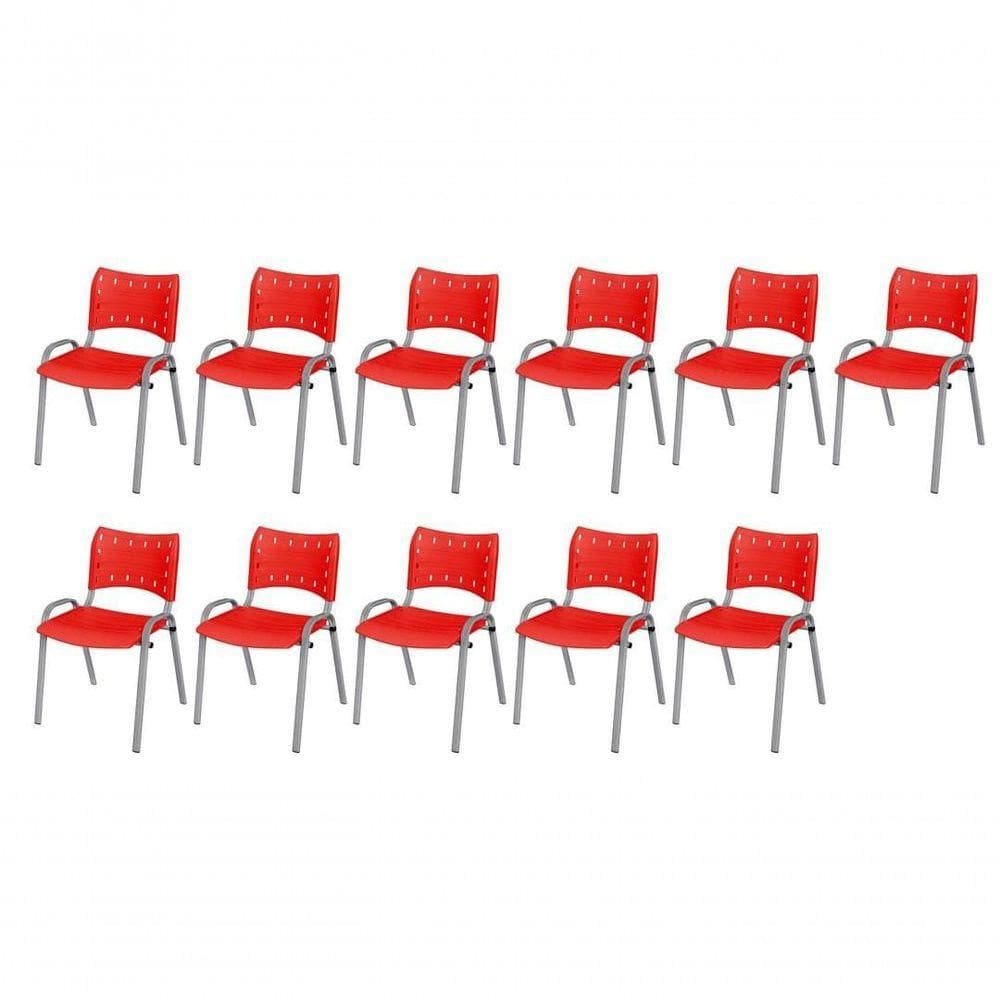 Cadeira Iso Base Cinza, Igreja, Escola, Escritório - Vermelho Kit 11 Peças