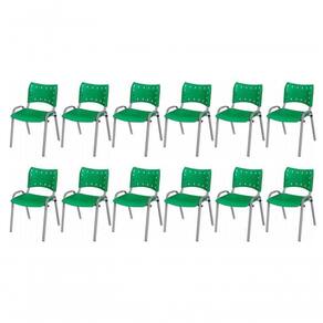 Cadeira Iso Base Cinza, Igreja, Escola, Escritório - Verde Kit 12 Peças