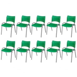 Cadeira Iso Base Cinza, Igreja, Escola, Escritório - Verde Kit 10 Peças