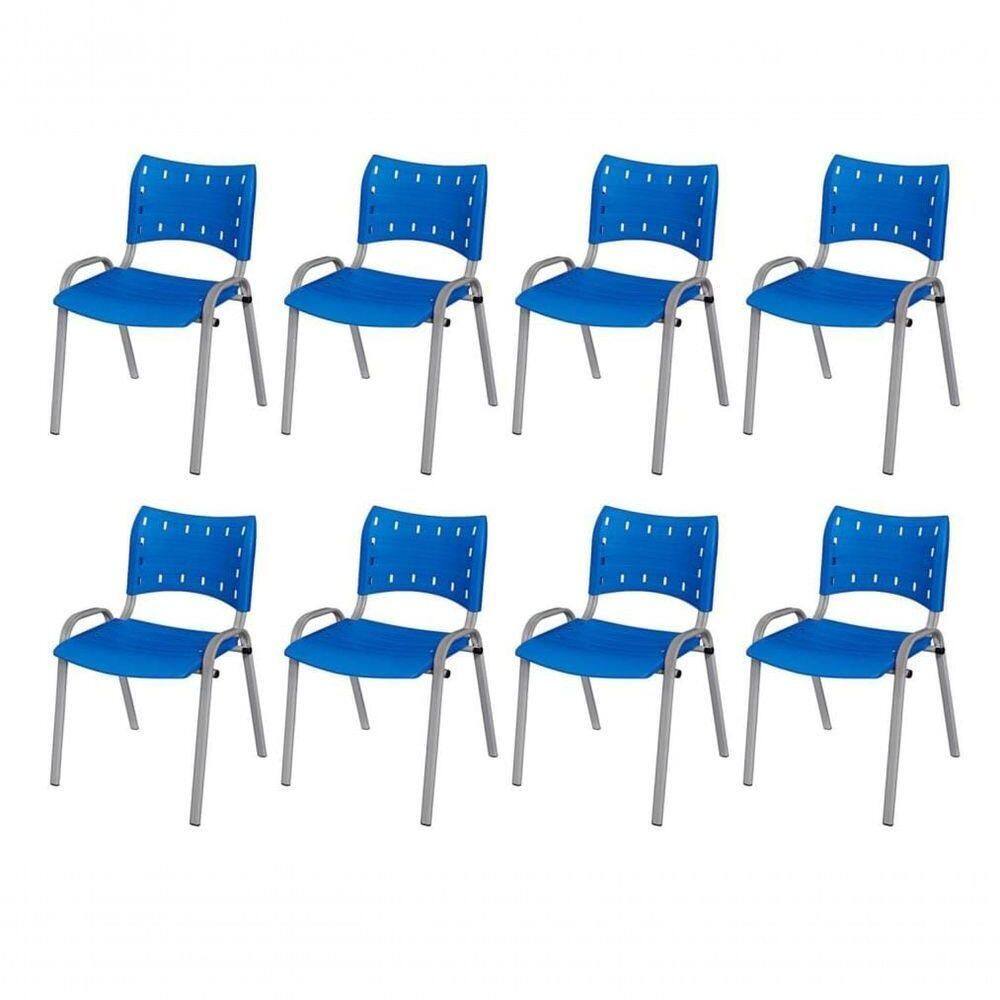 Cadeira Iso Base Cinza, Igreja, Escola, Escritório - Azul Kit 8 Peças