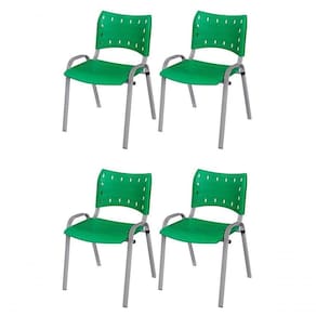 Cadeira Iso Base Cinza, Igreja, Escola, Escritório - Verde Kit 4 Peças