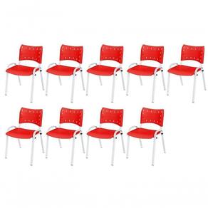 Cadeira Iso Base Branco Igreja, Escola, Escritório - Vermelho Kit 9 Peças