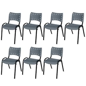 Cadeira Iso Base Preto Igreja, Escola, Escritório - Cinza Kit 7 Peças
