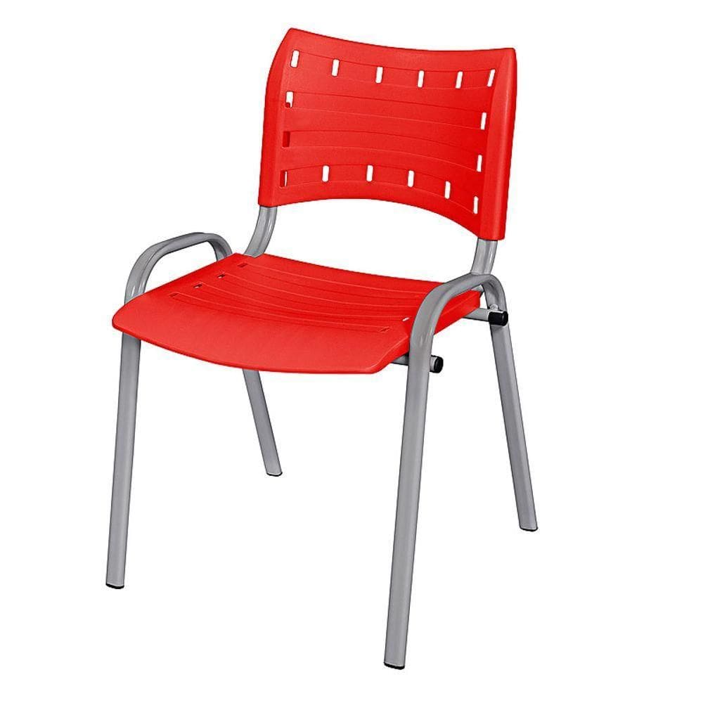 Cadeira Iso Base Cinza, Igreja, Escola, Escritório - Vermelho Kit 1 Peça