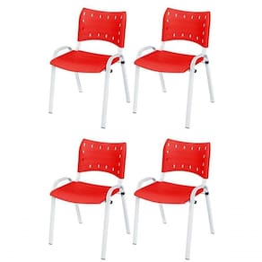 Cadeira Iso Base Branco Igreja, Escola, Escritório - Vermelho Kit 4 Peças