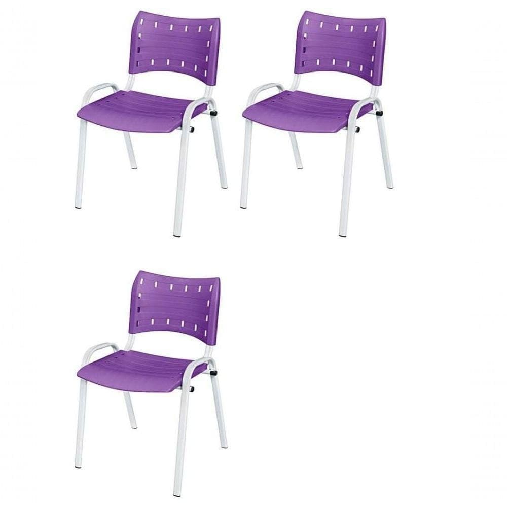 Cadeira Iso Base Branco Igreja, Escola, Escritório - Violeta Kit 3 Peças