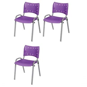 Cadeira Iso Base Cinza, Igreja, Escola, Escritório -violeta Kit 3 Peças