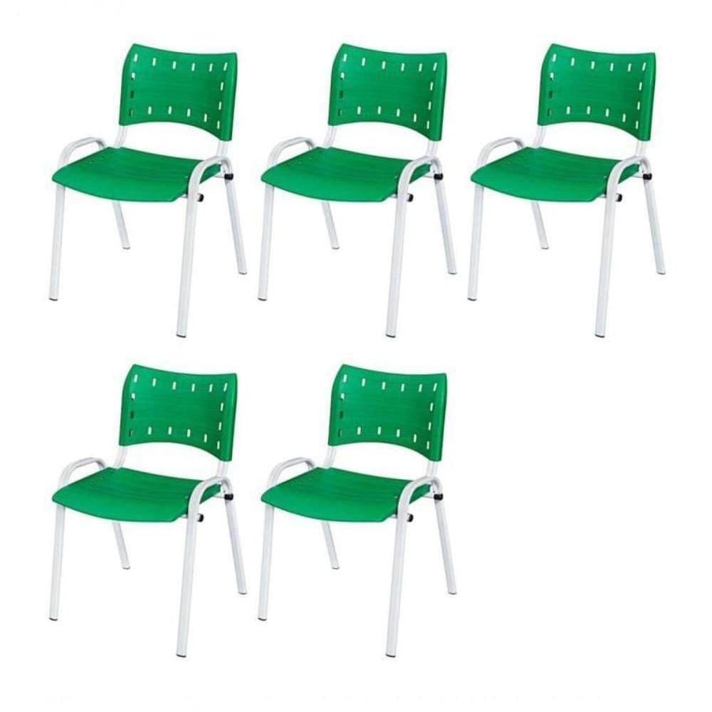 Cadeira Iso Base Branco Igreja, Escola, Escritório - Verde Kit 5 Peças