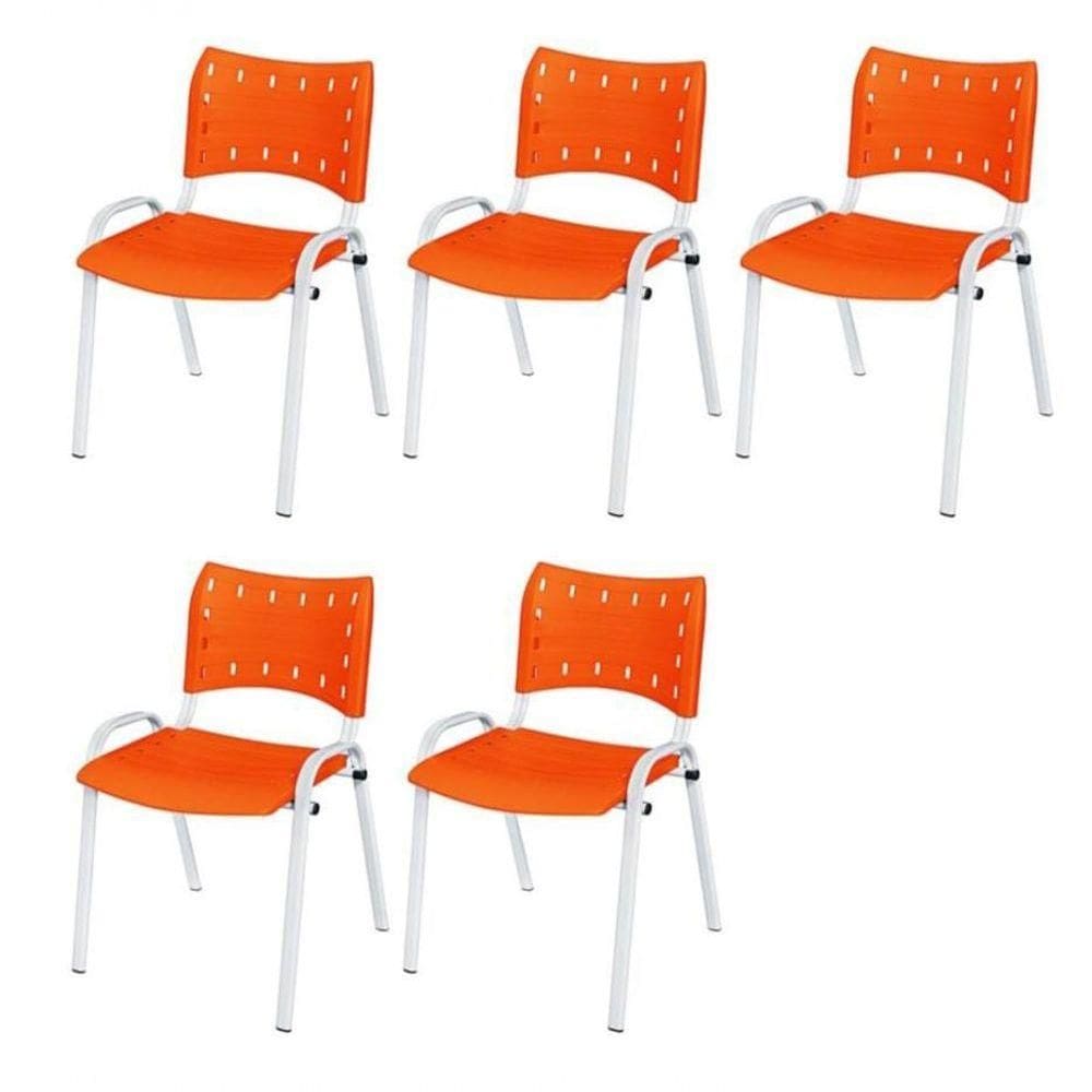 Cadeira Iso Base Branco Igreja, Escola, Escritório - Laranja Kit 5 Peças