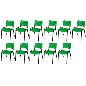 Cadeira Iso Base Preto Igreja, Escola, Escritório - Verde - Kit 11 Peças